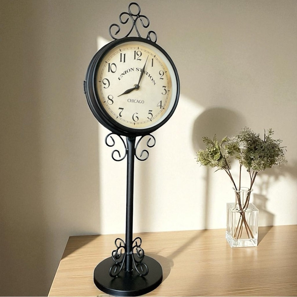 Magnolia matte Black and Cream metal stand clock with Vintage Design